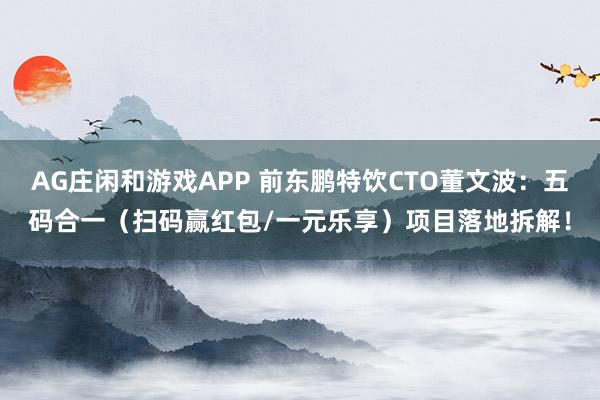 AG庄闲和游戏APP 前东鹏特饮CTO董文波：五码合一（扫码赢红包/一元乐享）项目落地拆解！