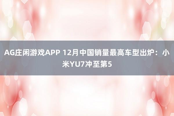 AG庄闲游戏APP 12月中国销量最高车型出炉：小米YU7冲至第5