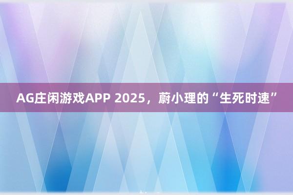 AG庄闲游戏APP 2025，蔚小理的“生死时速”