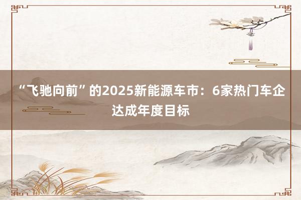 “飞驰向前”的2025新能源车市：6家热门车企达成年度目标