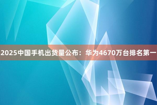 2025中国手机出货量公布：华为4670万台排名第一