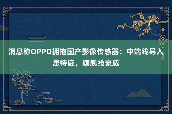 消息称OPPO拥抱国产影像传感器：中端线导入思特威，旗舰线豪威