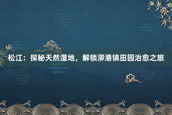 松江：探秘天然湿地，解锁泖港镇田园治愈之旅