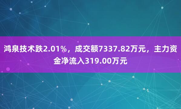 鸿泉技术跌2.01%，成交额7337.82万元，主力资金净流入319.00万元
