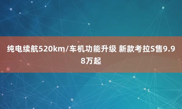 纯电续航520km/车机功能升级 新款考拉S售9.98万起