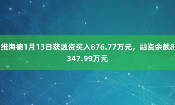 维海德1月13日获融资买入876.77万元，融资余额8347.99万元