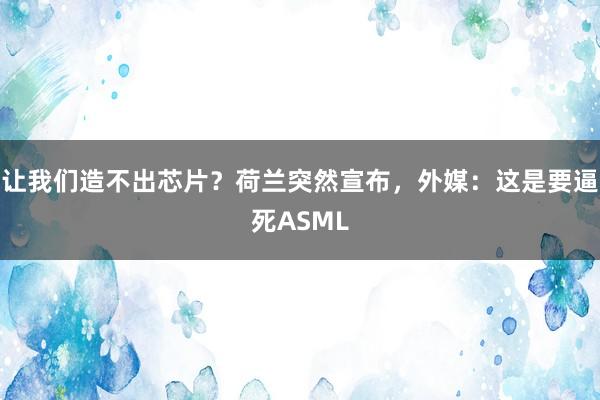 让我们造不出芯片？荷兰突然宣布，外媒：这是要逼死ASML