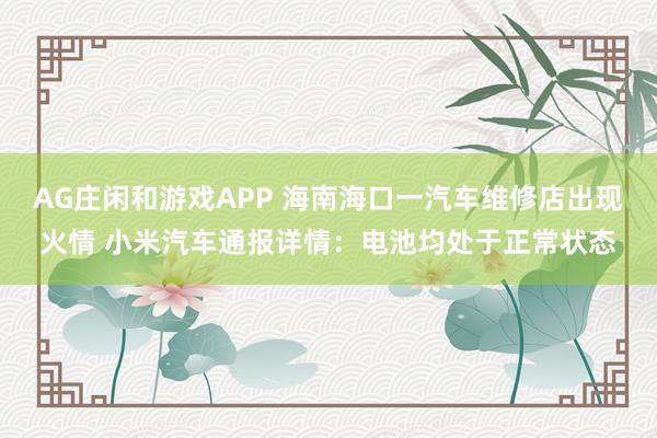 AG庄闲和游戏APP 海南海口一汽车维修店出现火情 小米汽车通报详情：电池均处于正常状态