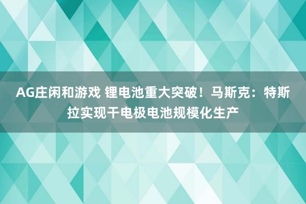 AG庄闲和游戏 锂电池重大突破！马斯克：特斯拉实现干电极电池规模化生产