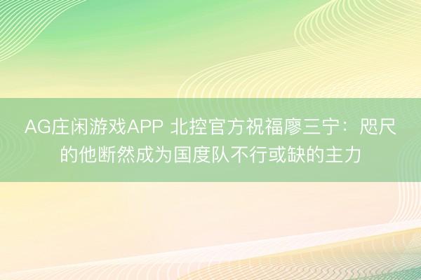 AG庄闲游戏APP 北控官方祝福廖三宁：咫尺的他断然成为国度队不行或缺的主力
